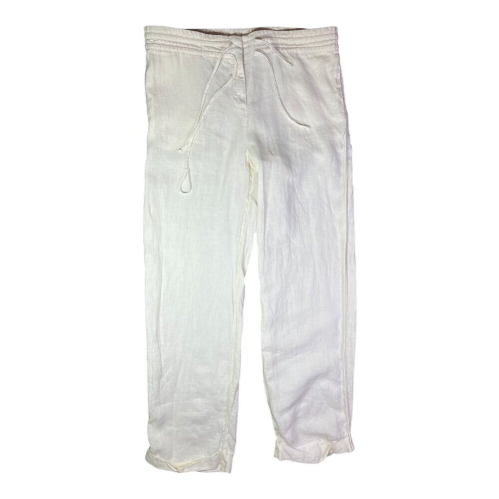 Fluxus Size S Cream Linen Pants Zip Fly Drawstrings Cuffed